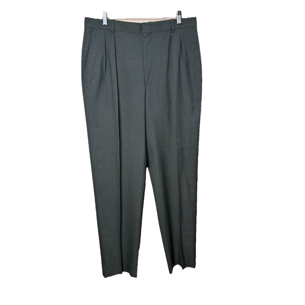 LL Bean Men's DRESS Pants SZ-35 Wool Pleated Trousers Olive Made In Canada VTG